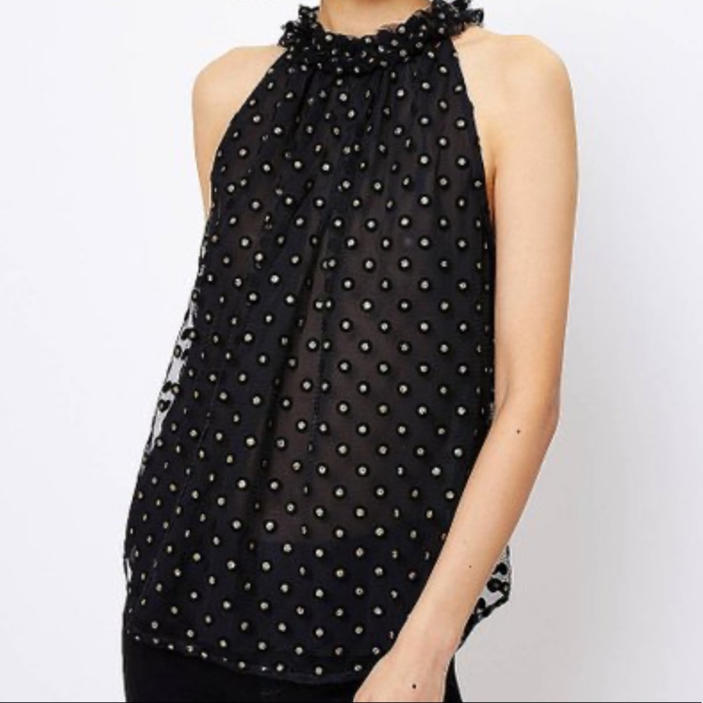 Bundle only LOFT Black and Gold Ruffle Yoke Sleeveless Shell